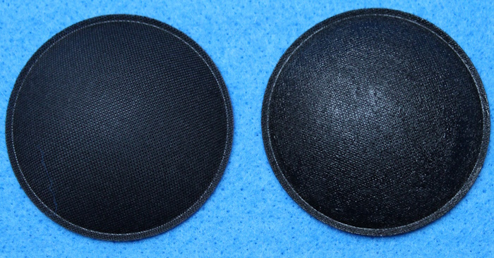 On the left an original linen dustcap, on the right after applying the coating.