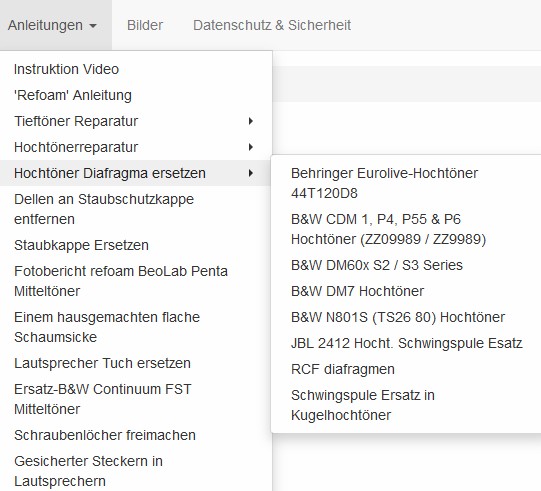 Menü: So greifen Sie auf eine Hochtönermembran zu