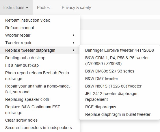 Menu: how to access a tweeter diaphragm