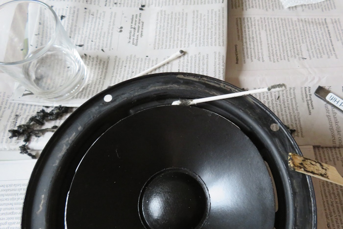 JBL A0306 woofer repair: remove foam residue from the back of the speaker cone