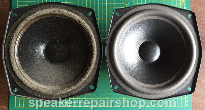Mission 771 (71-LF525/CPF) woofer with a new rubber surround mounted