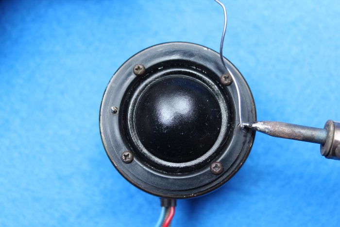 B&W N801S (TS26 80) tweeter repair: soldering the diaphragm wiring to the tweeter wires