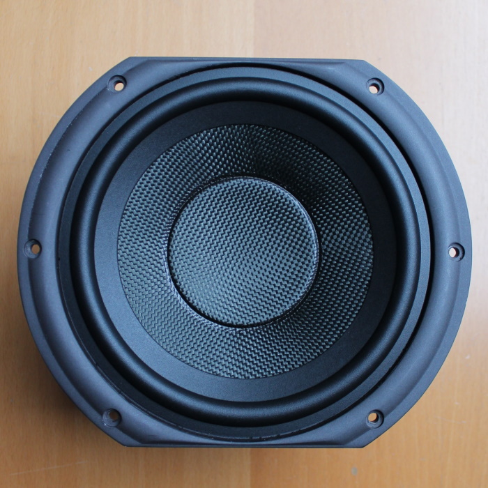 Wharfedale Diamond 9.5 woofer with a new rubber surround mounted (after repair)