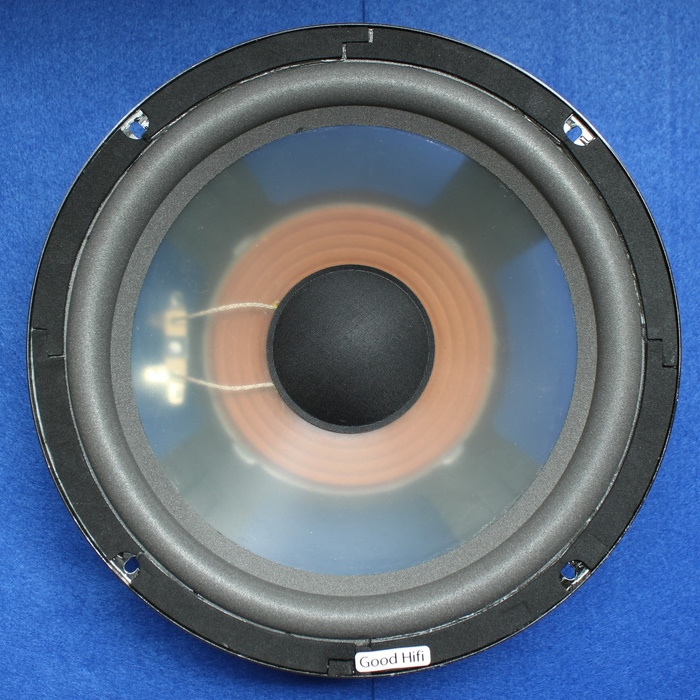 Woofer re-foamen met afstandhouders (shims): Infinity 902-2864 woofer na reparatie, nieuwe foamrand, nieuwe stofkap, uitgelijnd