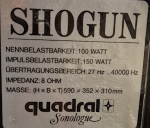 Quadral Shogun-Typenplatte