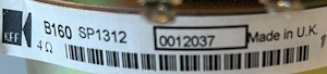 KEF B160 SP1312 sticker on magnet